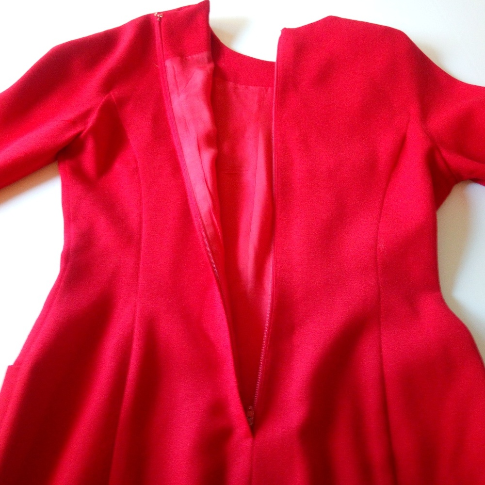 Ann Taylor Knee Length Red Long Sleeve Dress Sz 4 - Picture 8 of 8